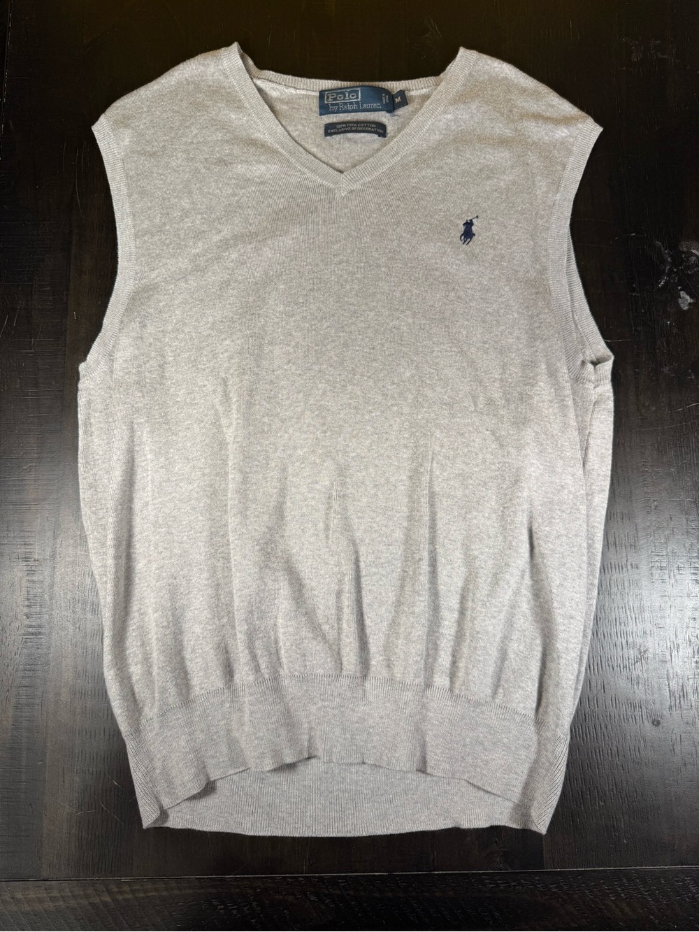Polo Ralph Lauren V-Neck Sweater Vest Medium Grey 100% Pima Cotton Pony Logo